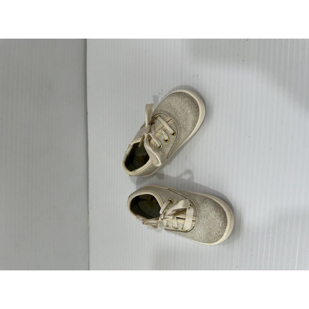 Kate Spade Keds KS KICKSTART CRIB Silver & Gold Glitter Tie BABY GIRL Shoes 4M